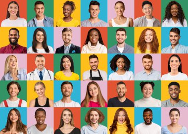 Social Variety Concept. Diverse Happy People With Different Age And Professions, Collage