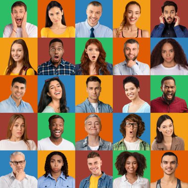 Composite collage of diverse people expressing different emotions