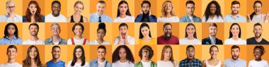 Composite collage of diverse people expressing different emotions, panorama