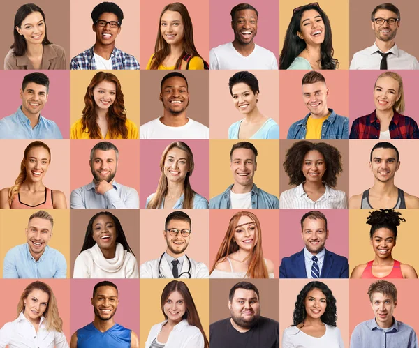 Portraits Of Happy Millennial Men And Women Posing On Pastel Color Backgrounds — Fotografia de Stock