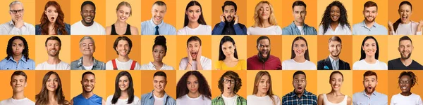 Composite collage of diverse people expressing different emotions, panorama — Foto Stock