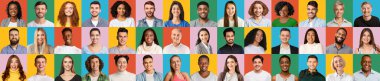 Collection of closeup portraits of cheerful multiracial people