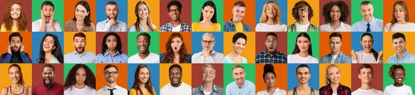 Collage of multicultural people expressing different emotions, mosaic set — Stockfoto