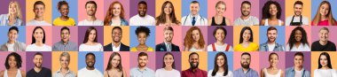 Positive Emotions. Set Of Happy Cheerful Multicultural Group Of People, Photo Collage