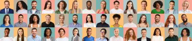 International people faces showing good emotions, panoramic collection