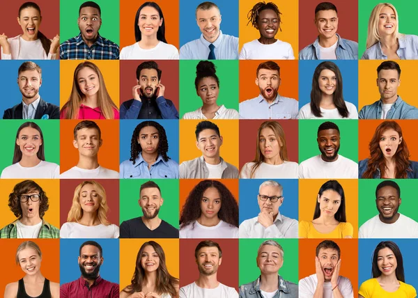 Collage de personas diversas que expresan diferentes emociones — Foto de Stock
