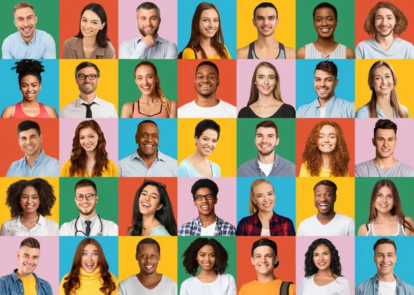 Diversidad de los pueblos. Conjunto de retratos multiculturales felices para hombres y mujeres — Foto de Stock