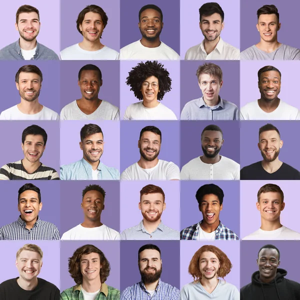 Zestaw portretów różnych uśmiechniętych facetów — Zdjęcie stockowe
