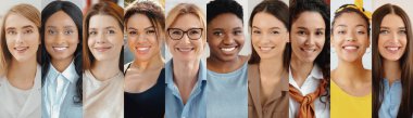 Set of beautiful multiracial young ladies portraits