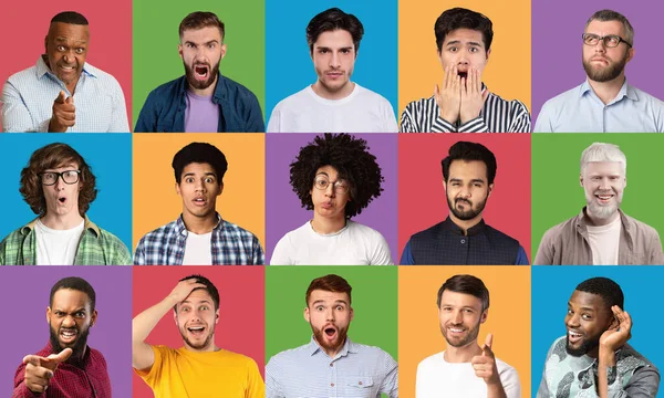 Collage múltiple de diversos hombres que expresan diferentes emociones — Foto de Stock