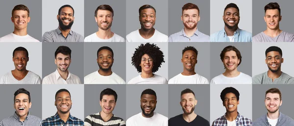 Coleção de retratos de homens sorridentes com vários penteados — Fotografia de Stock