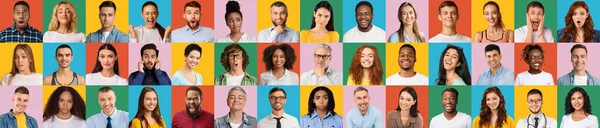 Collage of diverse people expressing different emotions, panorama, banner — Stock Photo, Image