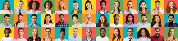 Panorama av olika mångkulturella människor som uttrycker olika känslor — Stockfoto