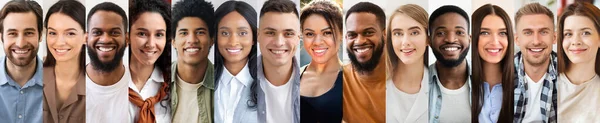 Uppsättning unga multiracial team porträtt, panorama — Stockfoto