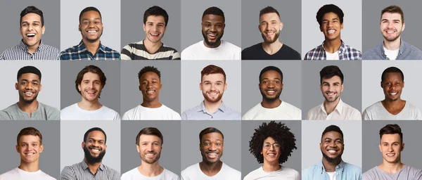 Set med snygga män porträtt på grå bakgrund — Stockfoto
