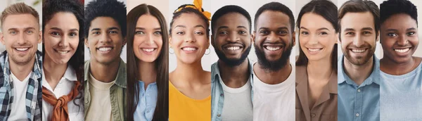 Collezione di gruppo mutirazziale di sorridenti ritratti di persone millenarie — Foto Stock