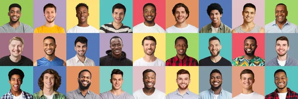 Hombres multiétnicos guapos diferentes edades que muestran diversas emociones positivas — Foto de Stock