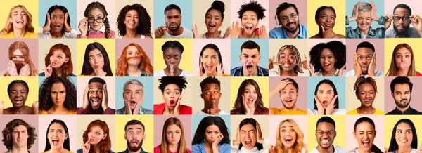 Personnes multiraciales montrant différentes émotions, ensemble de photos — Photo