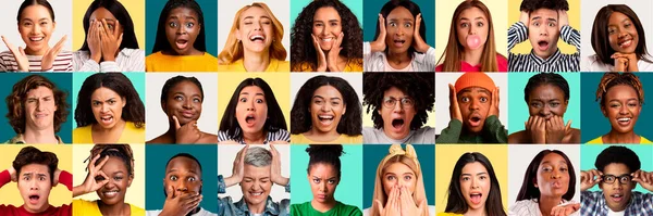 Uppsättning multietniska människor som uttrycker olika känslor och känslor — Stockfoto