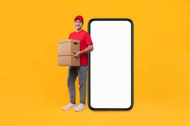 Teslimatçı Büyük Akıllı Telefon Ekran Tutma Karton Kutuları, Sarı Arkaplan