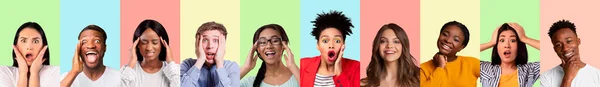 Sammlung multiethnischer junger Menschen, die verschiedene Emotionen ausdrücken, Collage — Stockfoto