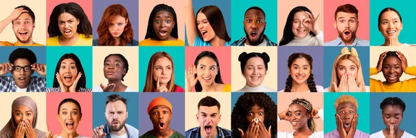 Set van verschillende multi-etnische millennials die verschillende emoties uitdrukken — Stockfoto