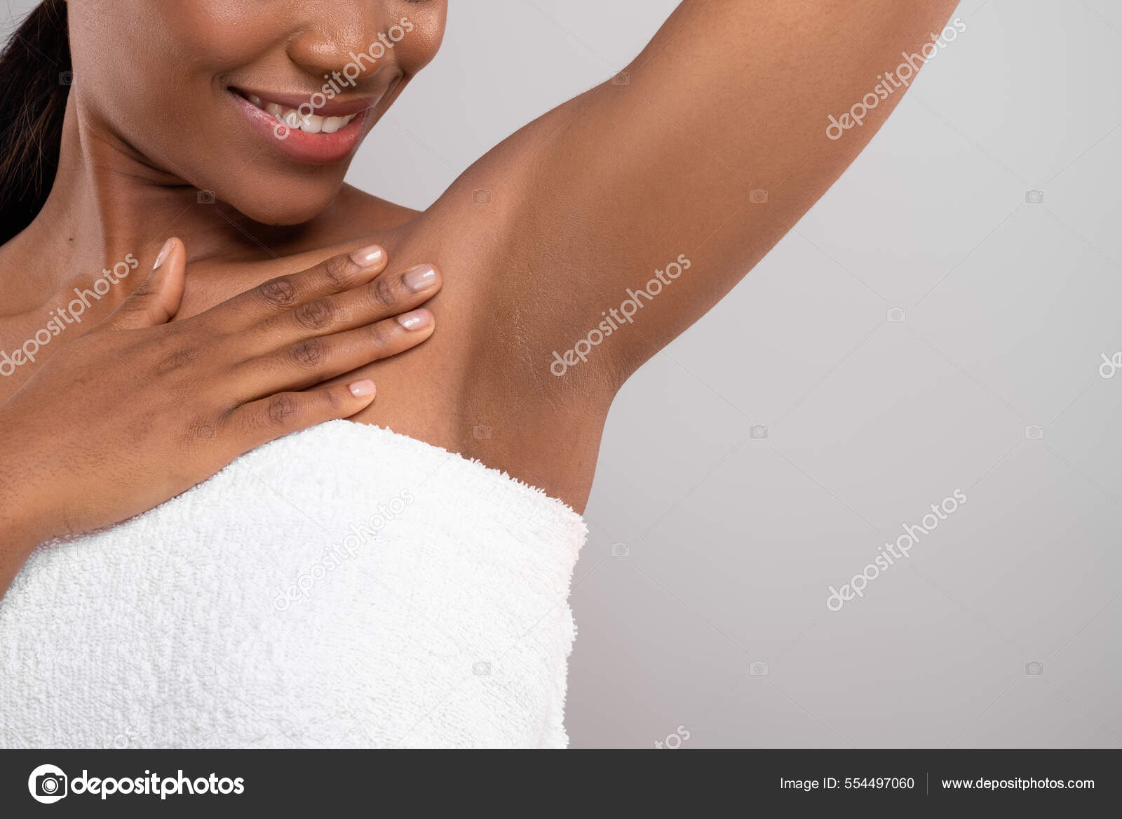 Depilation Concept. Happy African American Woman Showing Her Smooth Armpits  Stock Image - Image of health, hygienic: 210572123