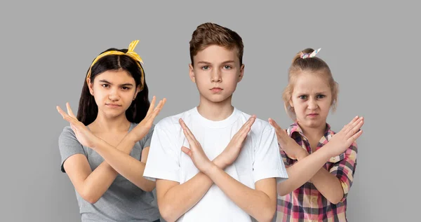 Group Of Kids Showing Stop Gesture With Crossed Hands, Collage — Stock Photo, Image