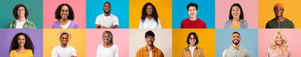 Набір фотографій іноземних студентів на барвистих студійних фонах — стокове фото