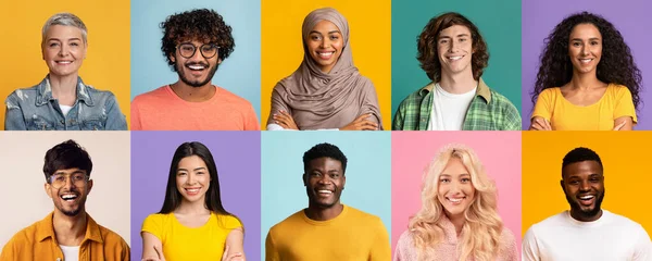 Set portretten van gelukkige mensen van verschillende leeftijden en nationaliteiten — Stockfoto