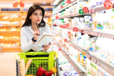 Alışveriş Listesi Olan Kadın Süpermarketten Fiyatları Hesaplıyor