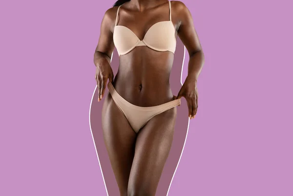 Cropped of sexy black lady showing her attractive body, collage — Stock Photo, Image