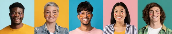 Mosaico de rostros multirraciales de hombres y mujeres con glags pintados —  Fotos de Stock