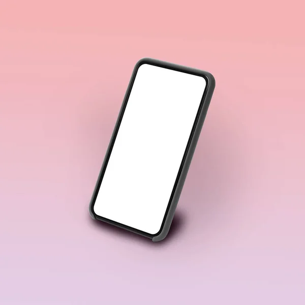 Telefoon met Blanco Scherm Staande Over Pink Studio Achtergrond, Vierkant — Stockfoto