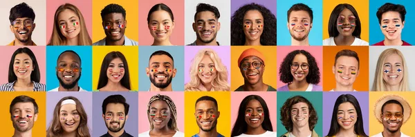 Collection of happy people with painted flags — Fotografia de Stock