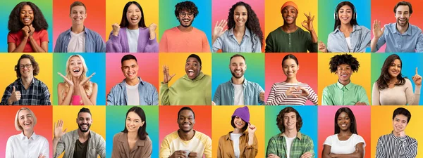 Olumlu duyguları paylaşan çok ırklı havalı insanların mozaiği