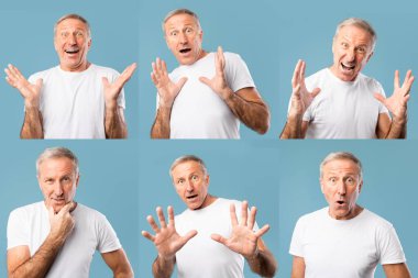 Olgun erkek duygusal portrelerinin birleşik mozaik kolajı