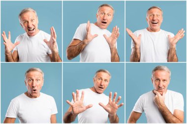 Olgun erkek duygusal portrelerinin birleşik mozaik kolajı