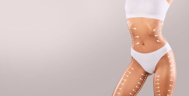 Slimming. Closeup of Unrecognizable Lady Posing With Drawn Arrows clipart