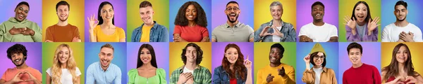 Fröhliche Menschen. Mosaik glücklicher multikultureller Männer und Frauen — Stockfoto