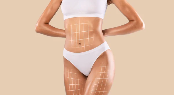 Cropped Shot Beautiful Slim Female Body Lifting Lines Unrecognizable Young — Stock Photo, Image