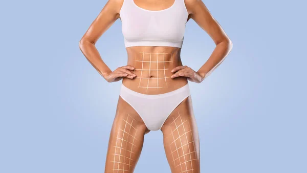 Sporty Feminino Com Desenho Levantando Linhas Sobre Fit Body Lady — Fotografia de Stock