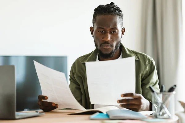 Remote Career Freelance Job Concept Focused Black Man Working Home — Foto de Stock