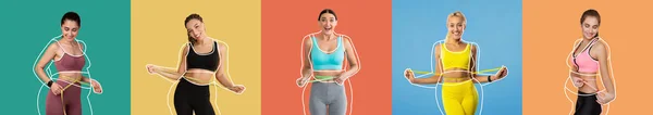 Vrolijke Jonge Slanke Europese Vrouwen Sport Dragen Een Overgewicht Vrouwen — Stockfoto