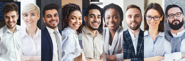 Human Resources Database Concept Web Banner Happy Multiethnic Young People —  Fotos de Stock