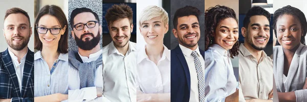 Group Millennial Multiracial Business Professionals Cheerful Attractive Men Women Formal — Stock Fotó