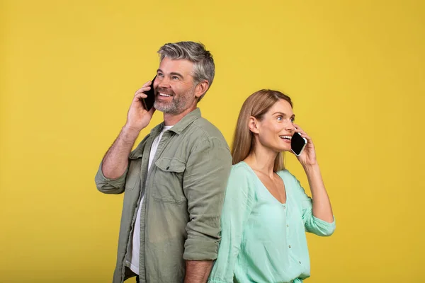 Portrait Positive Middle Aged Spouses Standing Back Back Lovers Talking — Stockfoto