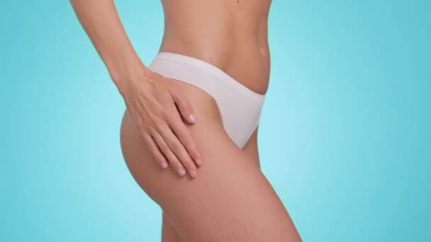Body Care Concept Close Shot Unrecognizable Woman Applying Cellulite Stretch — Video Stock