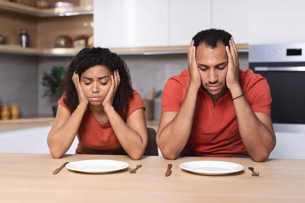 Depressed Sad Pensive Millennial African American Wife Husband Hold Head — Stockfoto