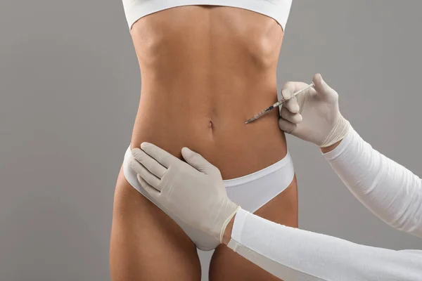 Lipolysis Concept Young Woman Underwear Getting Beauty Injection Slimming Unrecognizable — Foto de Stock